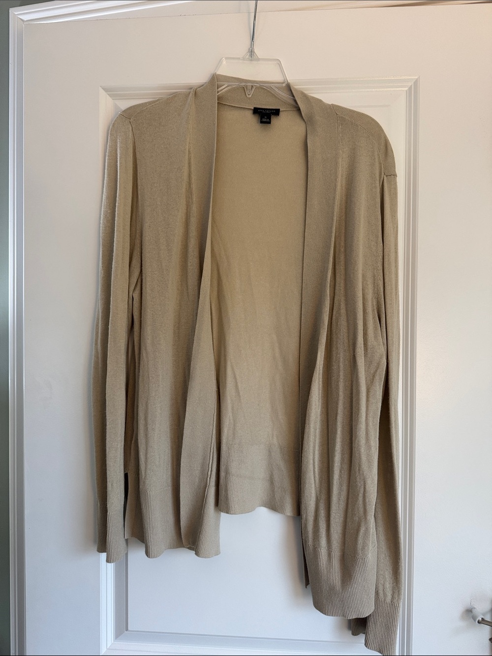Ann Taylor Open-Front Lightweight Cardigan in Light Beige